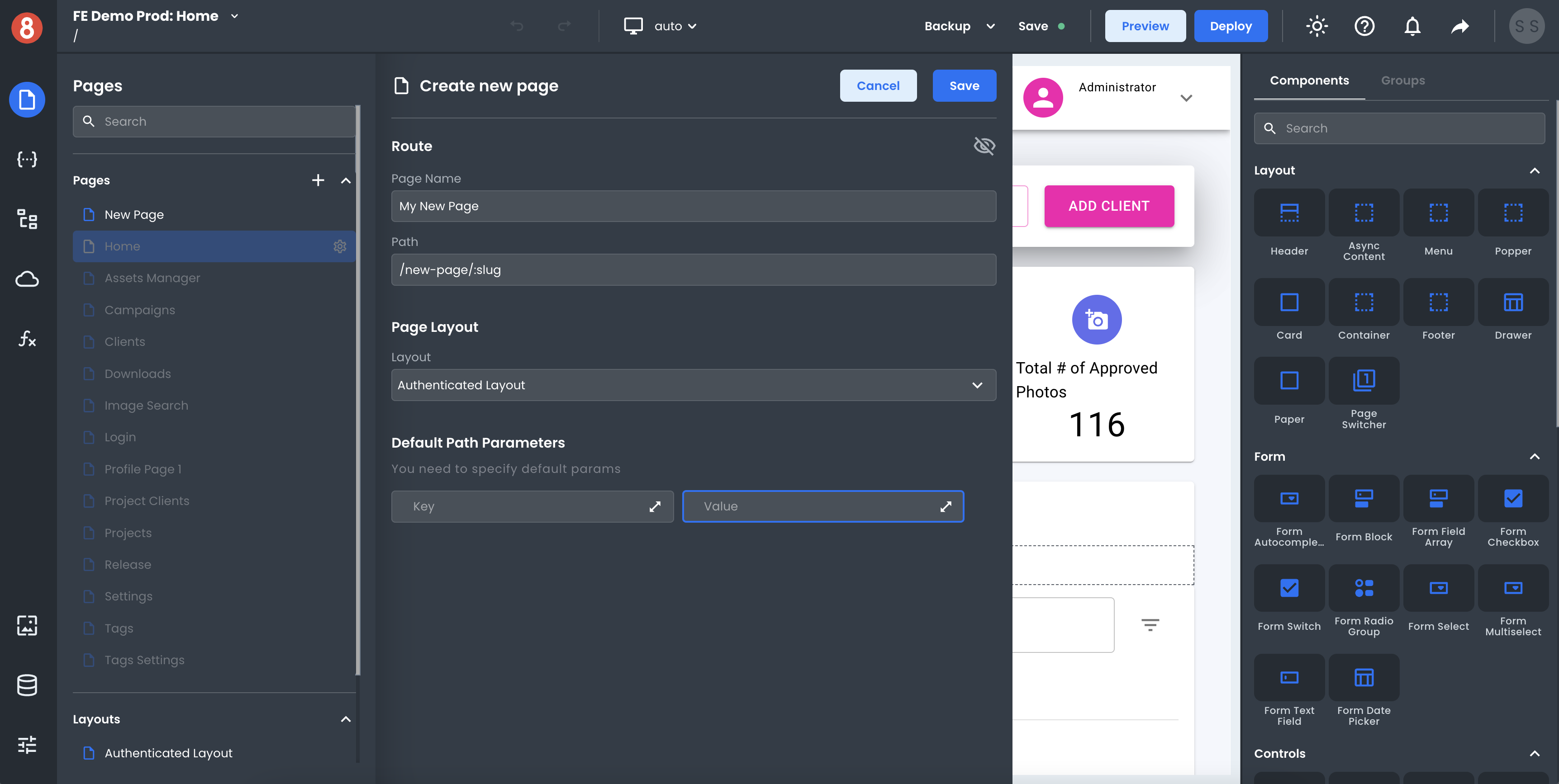 Creating new pages in App Builder