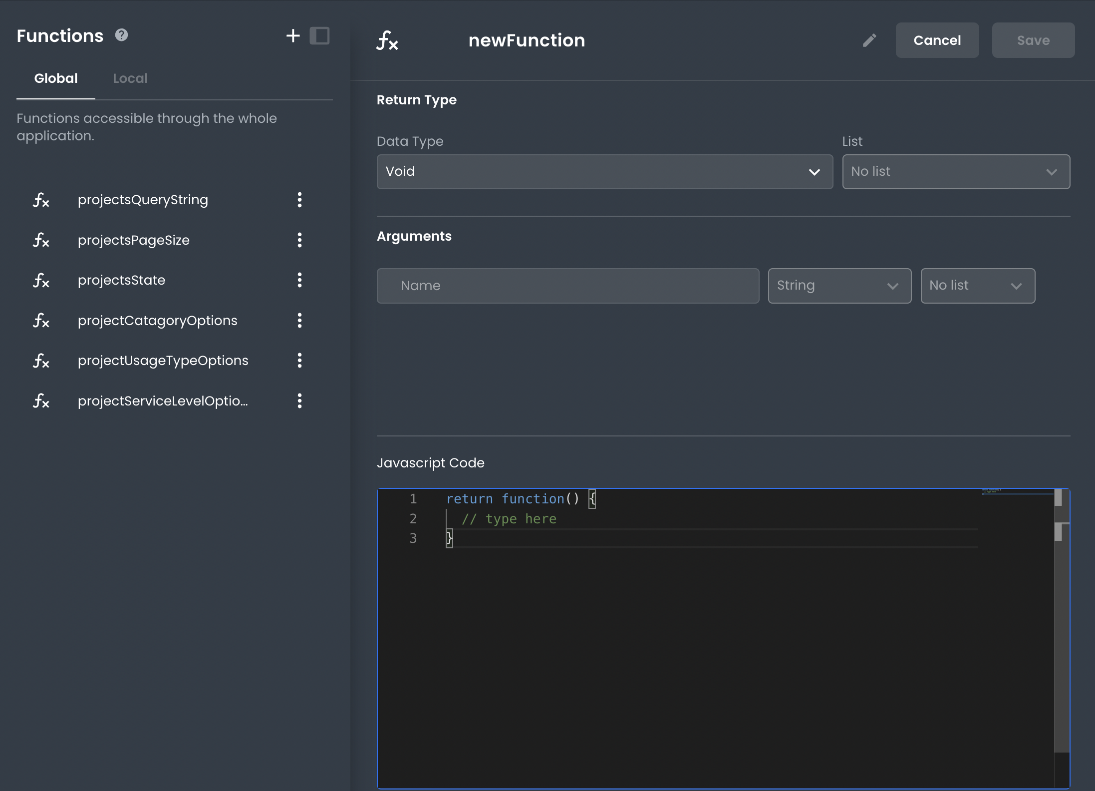Create a new Function in App Builder