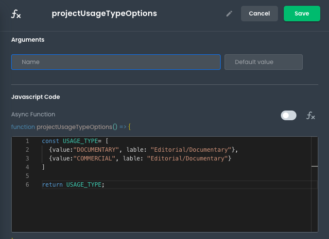 Functions screen in edit mode