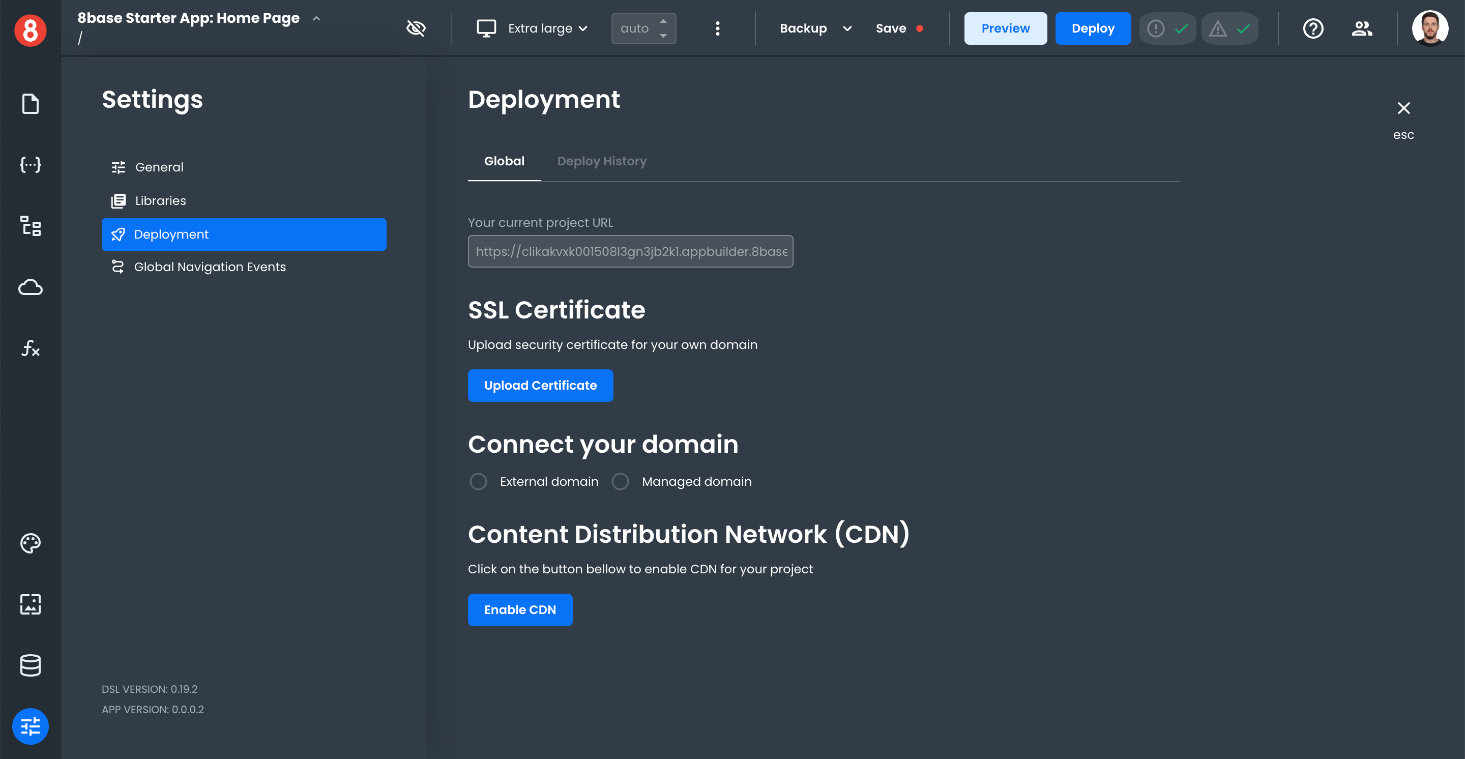Deploy settings