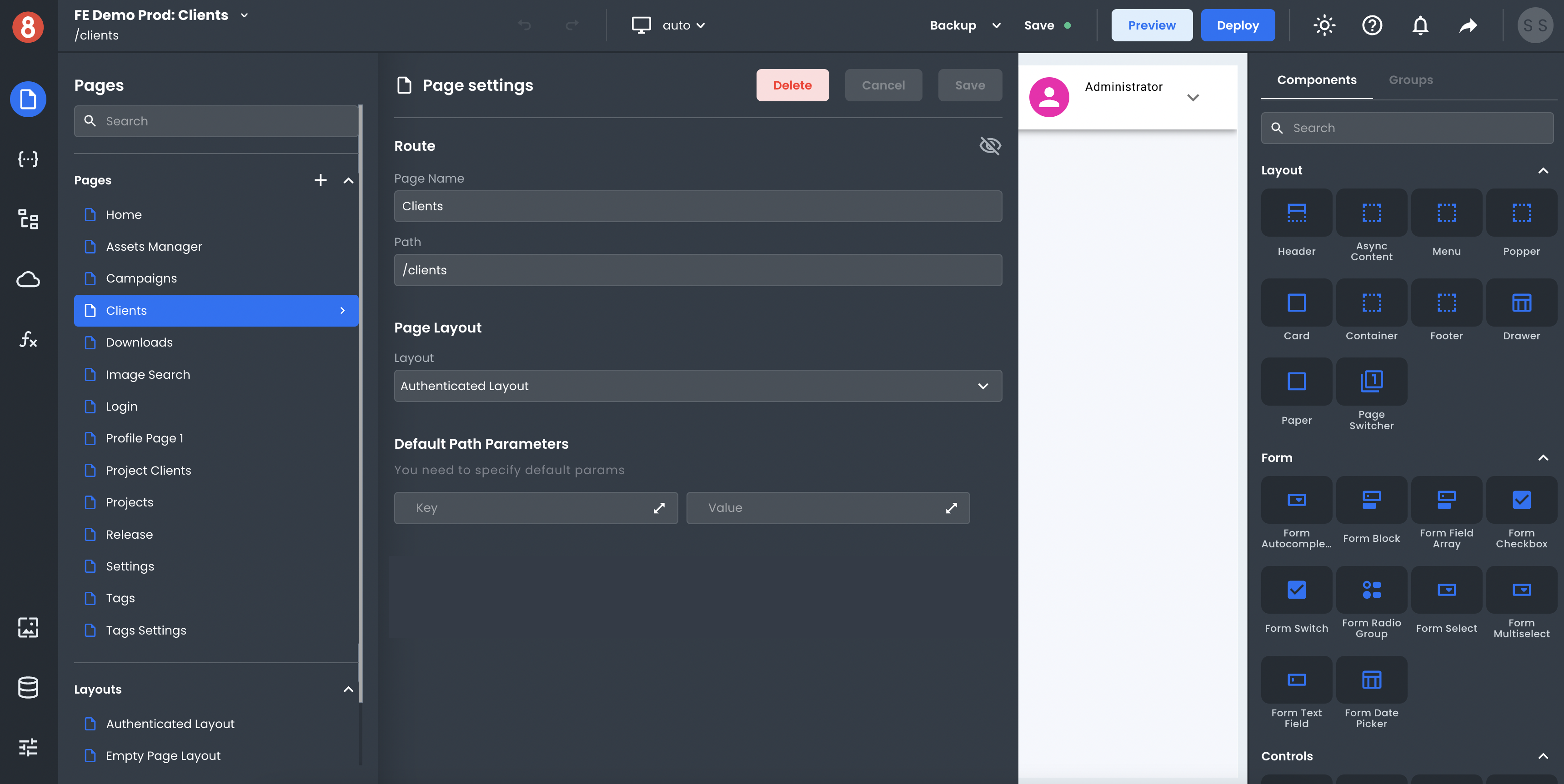 Editing page settings in App Builder
