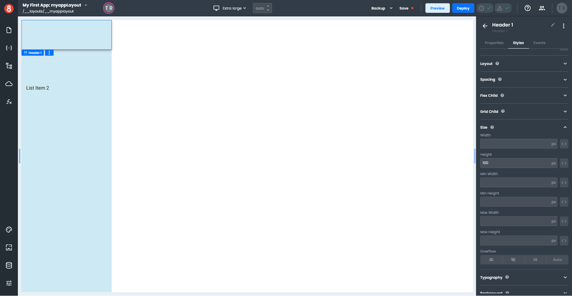 App Builder Layouts Header Properties 