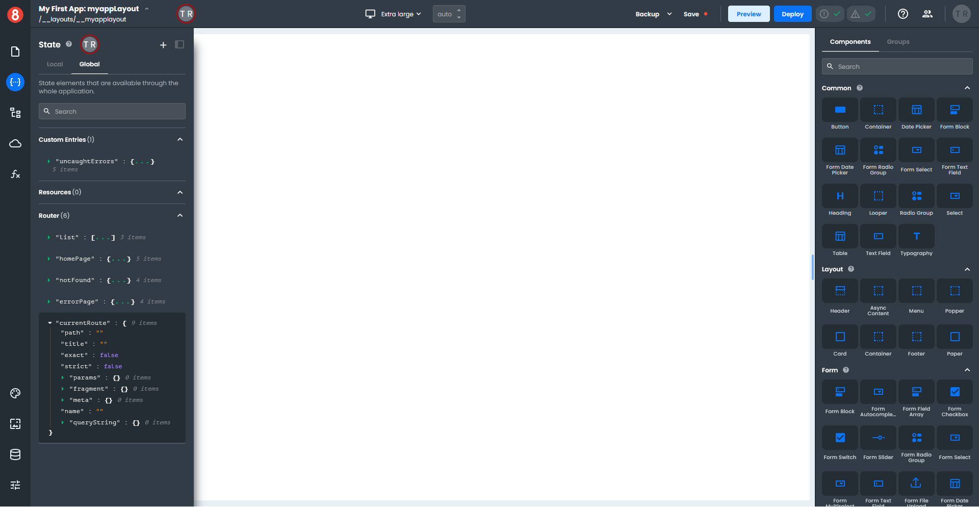 App Builder Layouts Router Properties