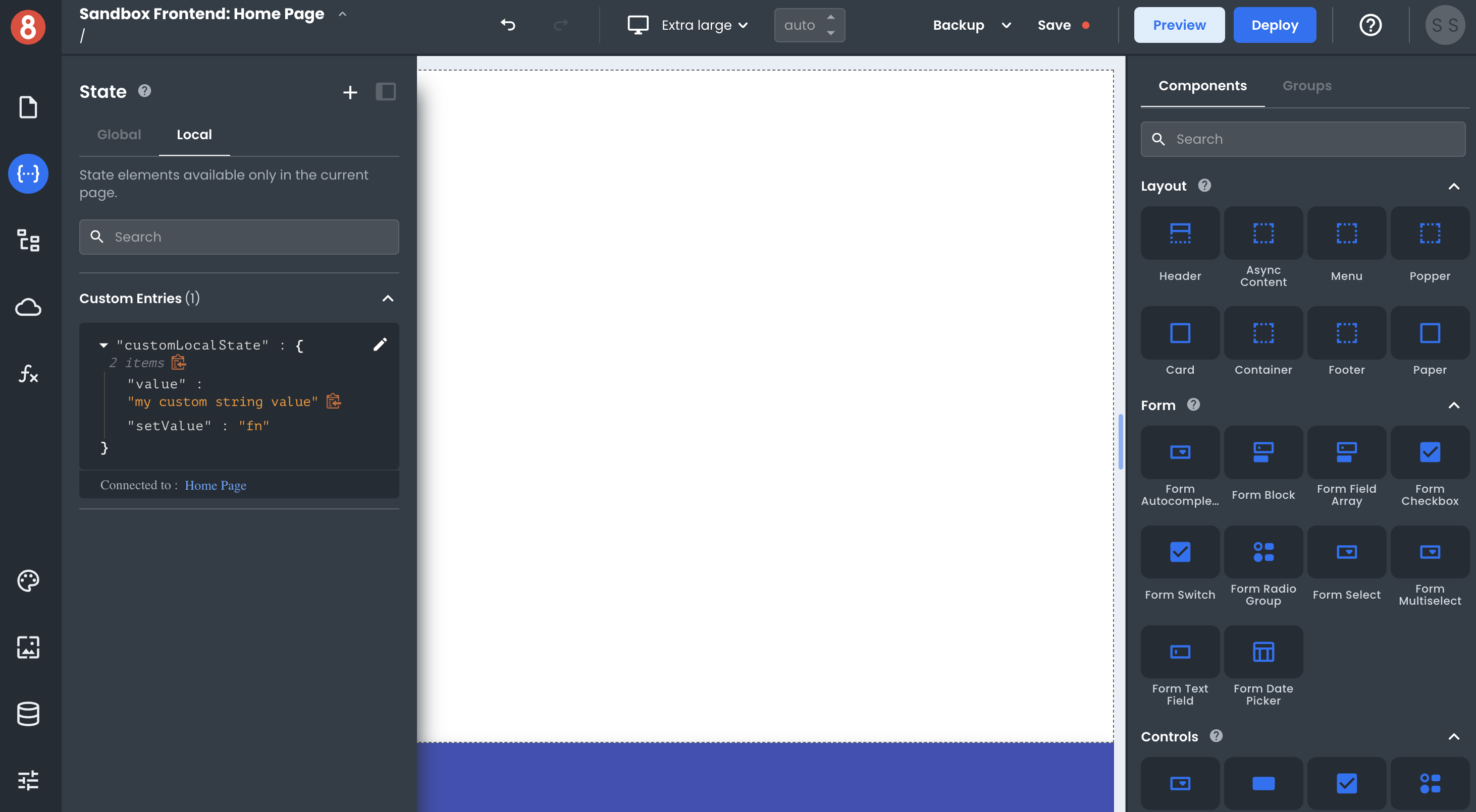 Local custom state in app builder