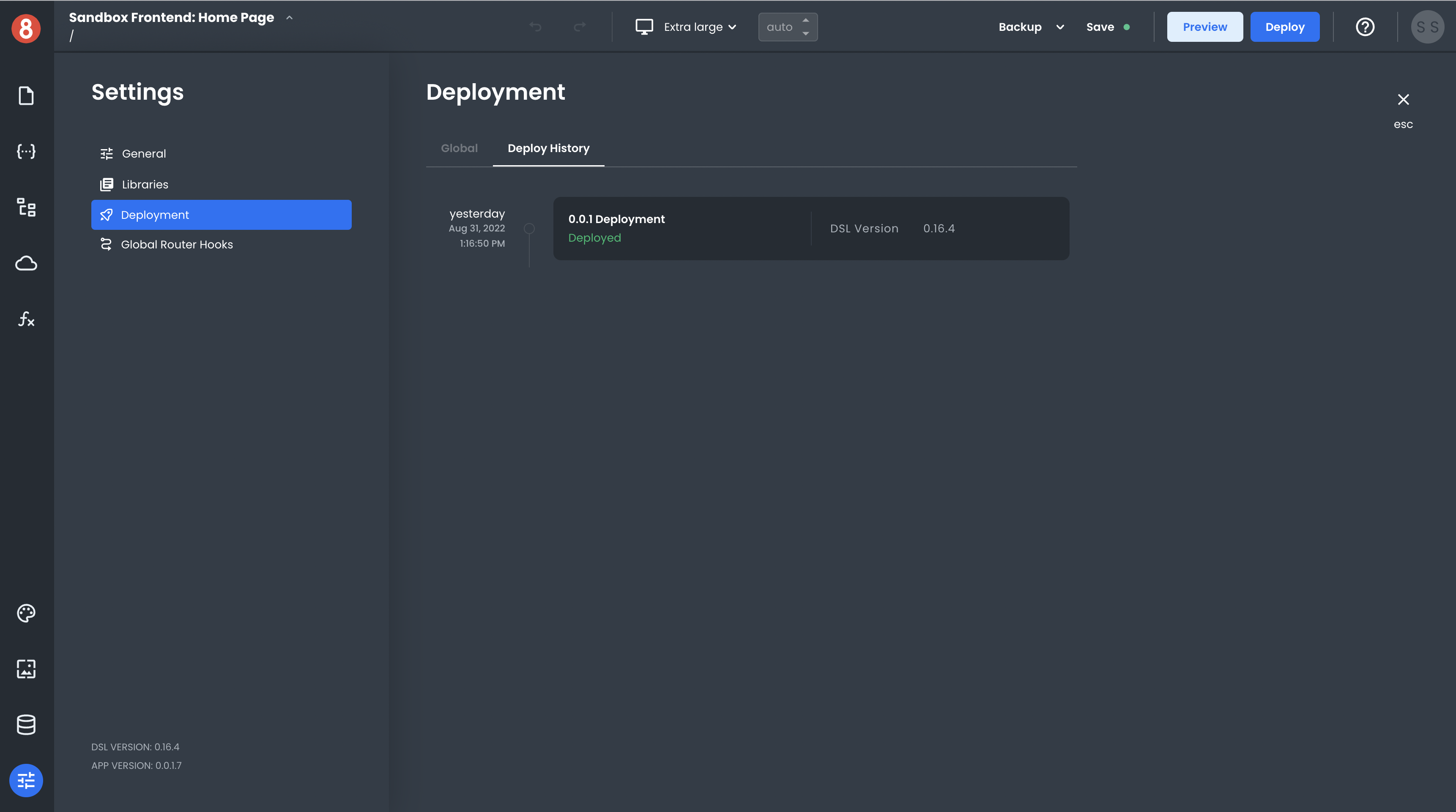 App deployment history