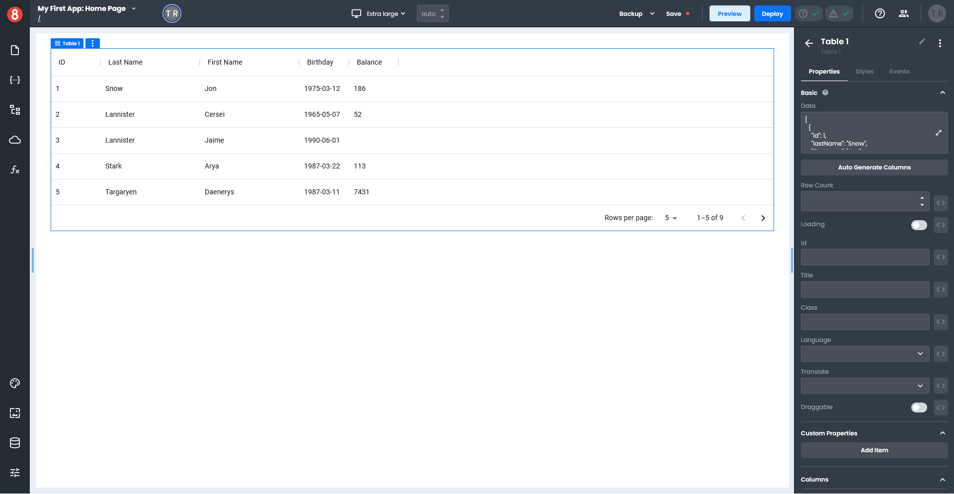Adding Table Component